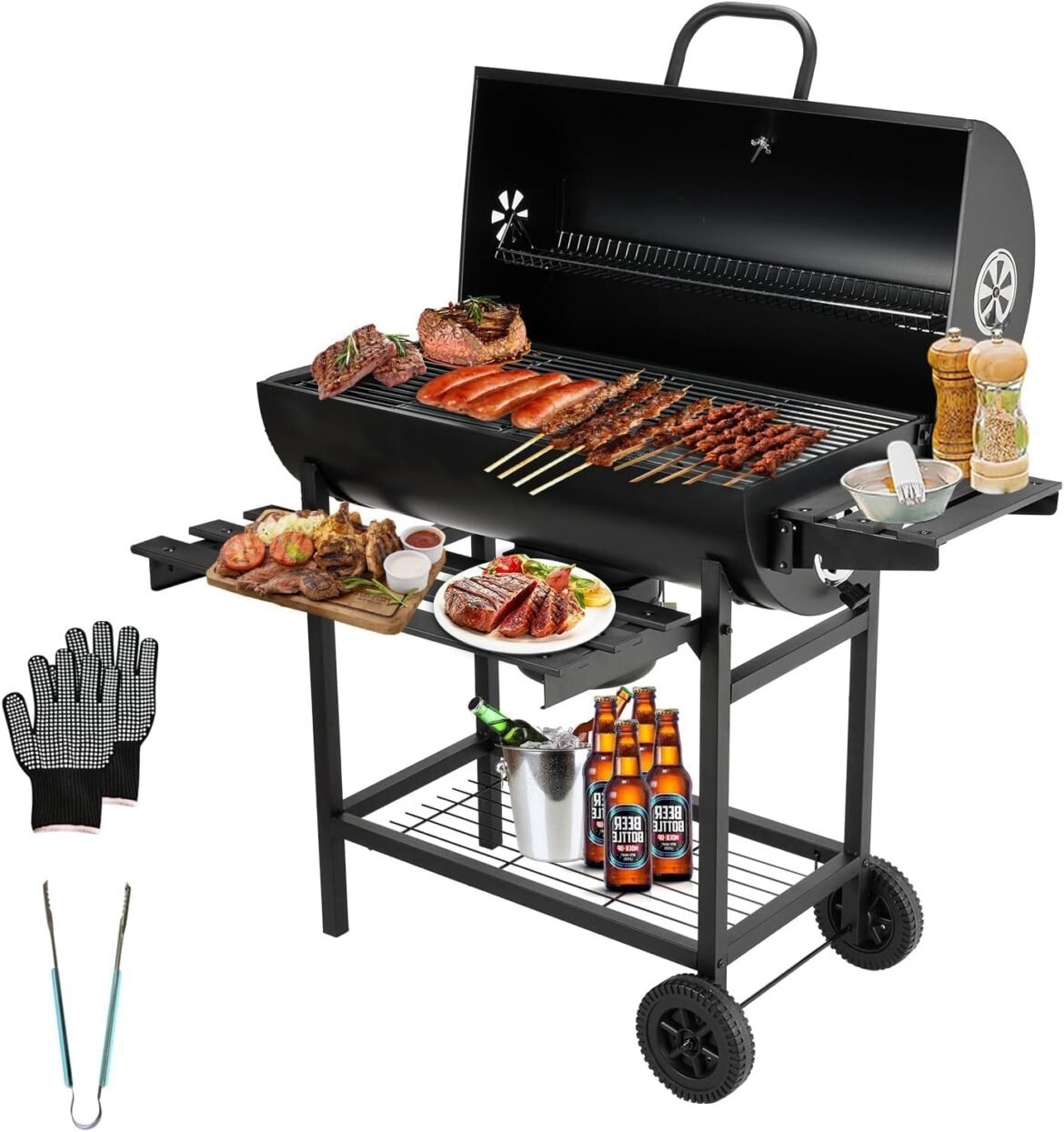 Barbacoa de Carbón TEENO (Modelo Basic) – Rejilla XXL, Termómetro y Accesorios esenciales
